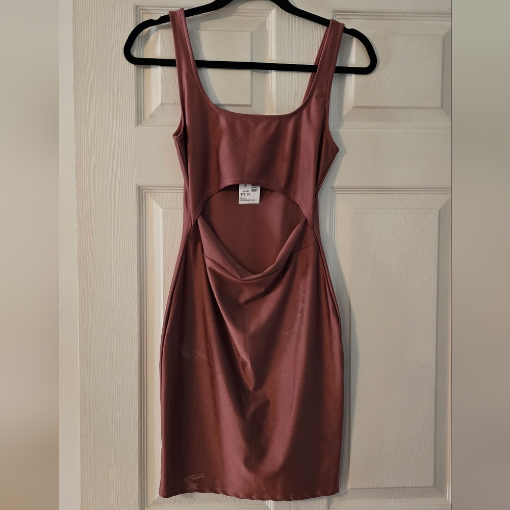 Papaya Brown Cowl Neck Bodycon Mini Dress